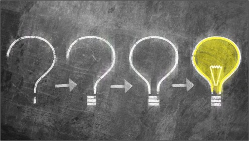 Question mark lightbulb straigtend with border